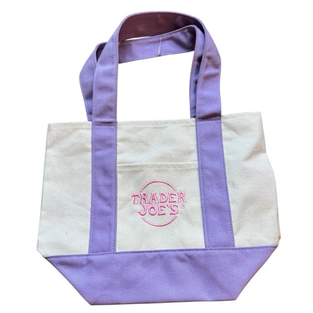 Trader Joe’s Mini Canvas Tote Bag Lavender Purple & Cream Pastel Reusable Bag